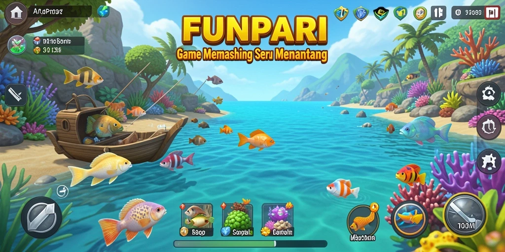 Gameplay FUNPARI yang menarik dengan pengalaman memancing seru.
