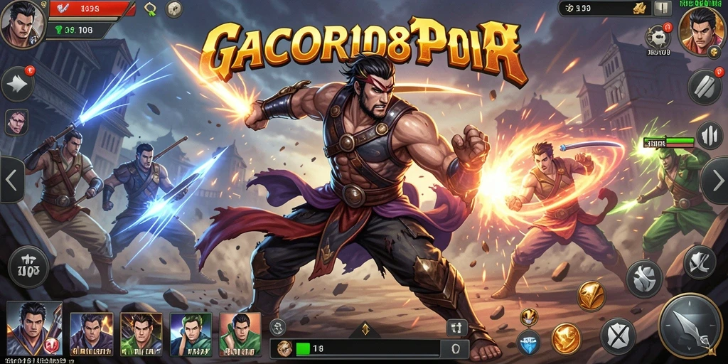 Screenshot utama GACOR108 menampilkan aksi pertarungan yang menegangkan.