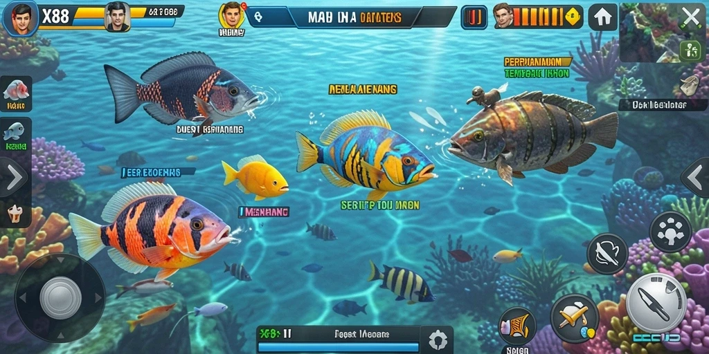 Tampilan gameplay X88 dengan aksi menembak ikan.